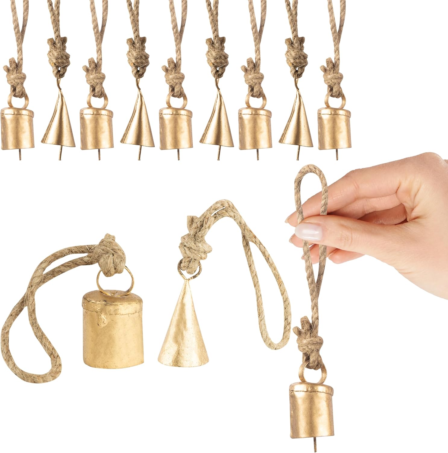 20 Pc Vintage Rustic Metal Cow Bells for Christmas Decor - Antique Handmade 4 cm Gold Bells, Witch Bells - Unique Old Look Xmas Decoration
