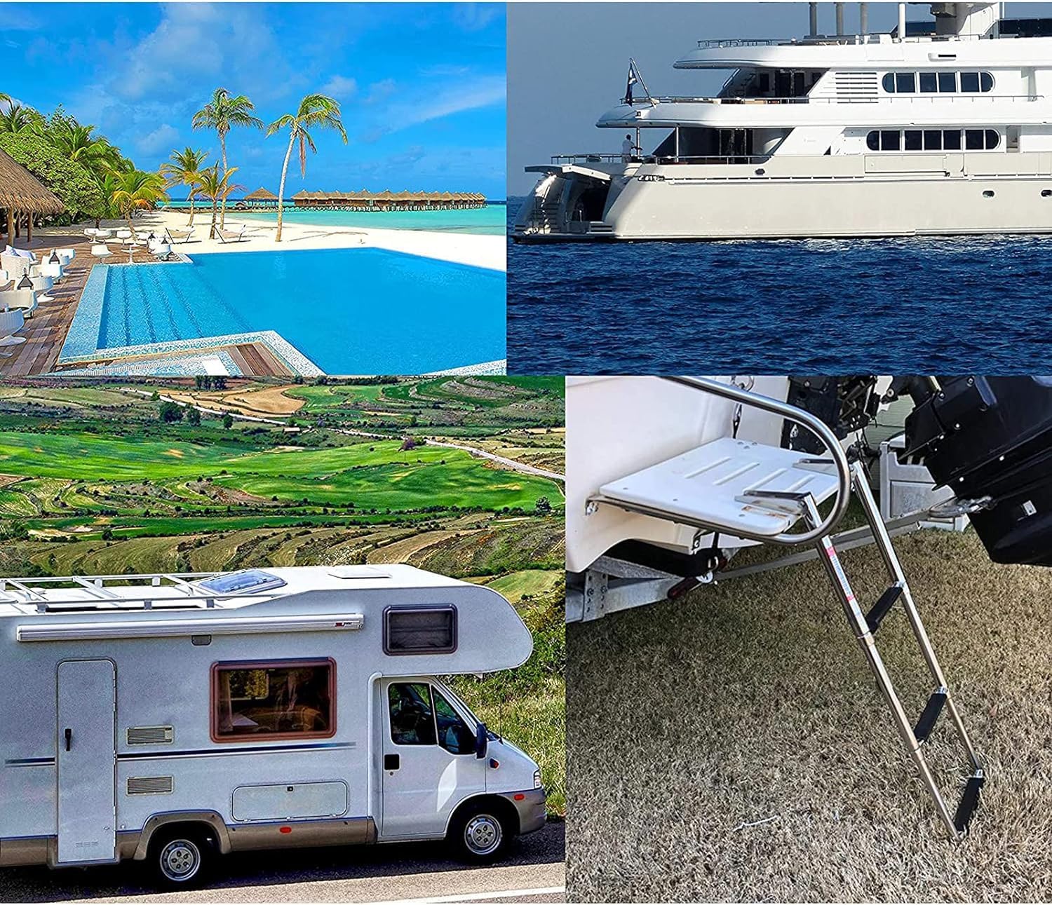 Boat Ladder Pontoon Boat Ladder Marine Ladder Folding Boat Ladder Stainles Steel Dock Ladder Pontoon Boat Ladder Telescoping Ladder for Marine Yacht Swimming Pool (Silver 3 Steps)