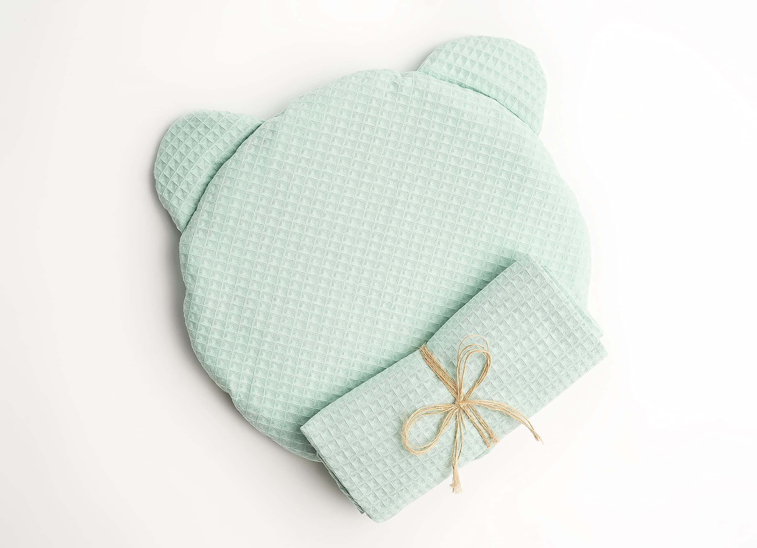 Couverture pour bébé en coton et oreiller ours menthe pour des siestes sereines en poussette