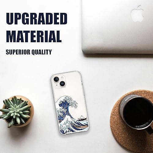 Miniatura 6 de KEXAAR Funda para iPhone 14 diseño de ondas japonesas transparente del mar del océano para niñas y mujeres parachoques de TPU suave parte trasera