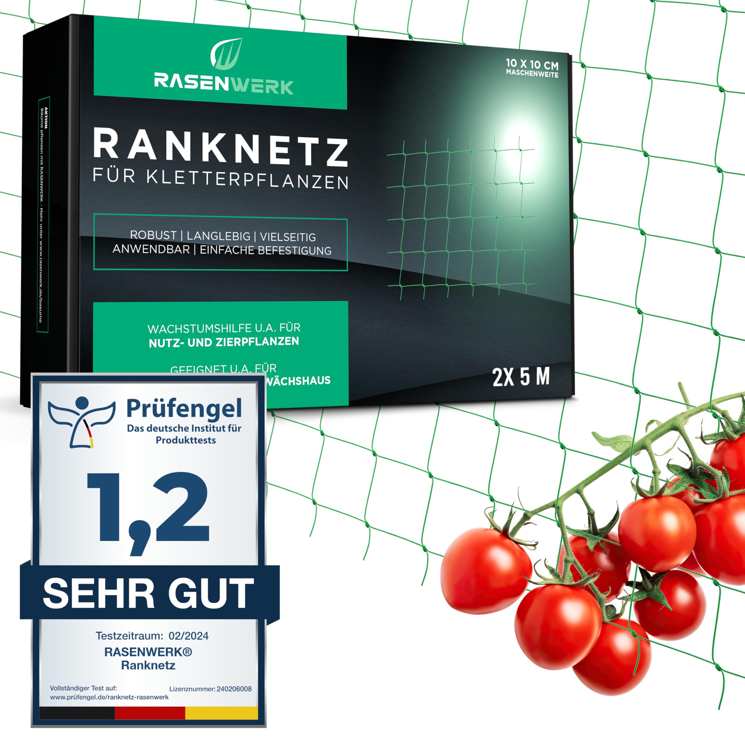 Filet à Grosses Mailles Pour Plantes Grimpantes RASENWERK 2x5m – Support Concombres, Tomates, Haricots – Idéal Serre Ou Jardin