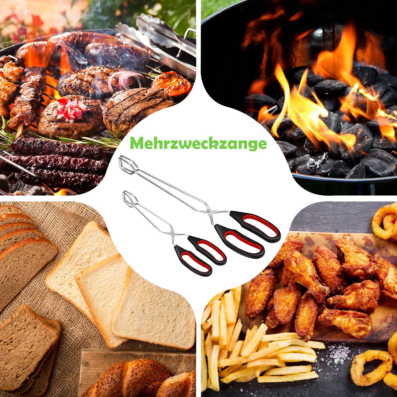 Lot de 2 pinces à barbecue inox avec poignées antidérapantes et chaude - Pince à charbon de bois pour cuisine, pâtisserie, BBQ
