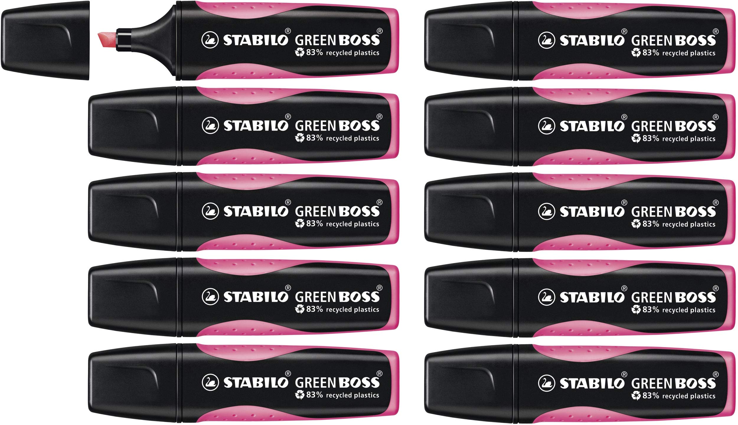 STABILO - Stifte-Set Umweltfreundlicher Textmarker - GREEN BOSS - 10er Pack - pink & Tinte zum Nachfüllen - BOSS ORIGINAL Refill - 20er Pack