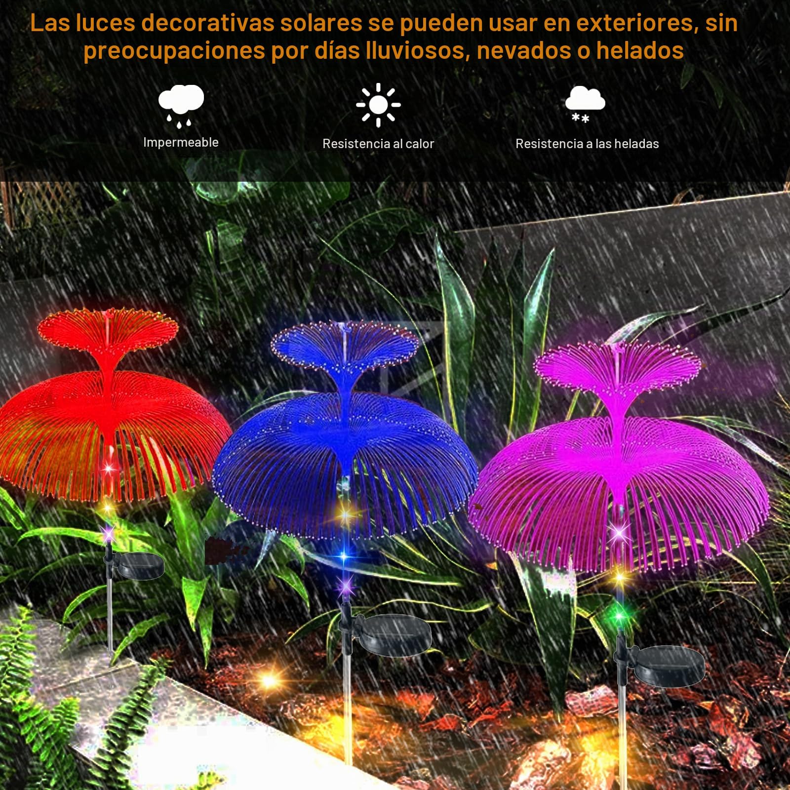 Luz Solar Exterior Jardin, 4 Piezas Luces Solares de medusa IP65 Impermeable Lámparas Solares para Camino Césped lecho de Flores Boda Fiesta