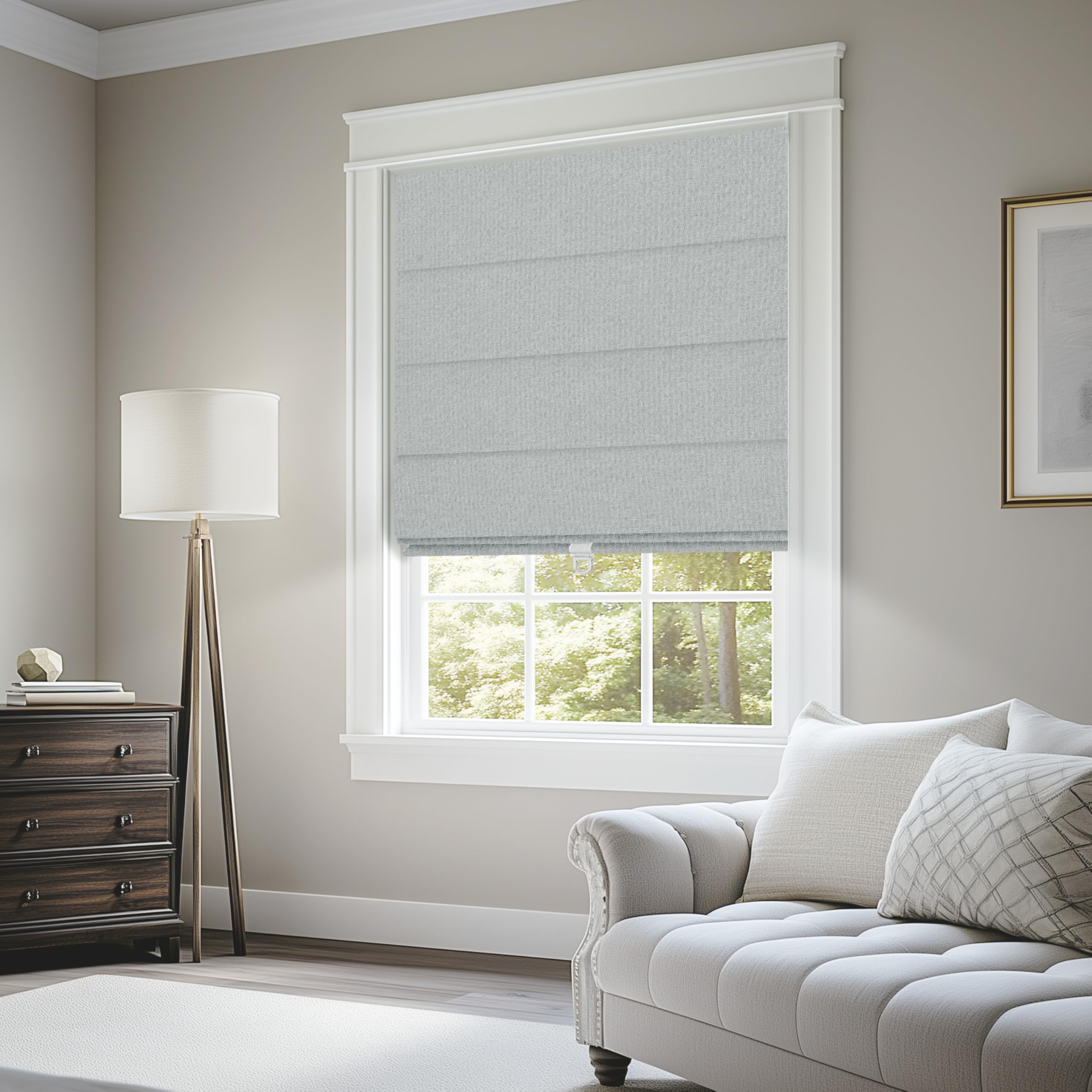 BERISSA Blackout Roman Shades for Windows Cordless,Pull Down Linen Fabric Roman Blinds,Privacy Window Shades for Door Windows,Bedroom,Office,Easy to