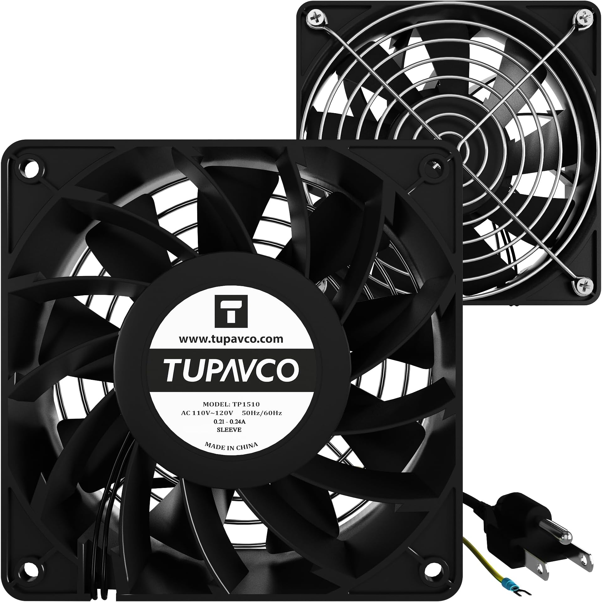 Network Cabinet Fan (Dual 2pc Kit) Server Rack Cooling (Rackmount Muffin Extra Strong Fans Pair 120mm 4in) Steel Frame Ventilation with 110V AC/Ground Cable - Tupavco TP1510
