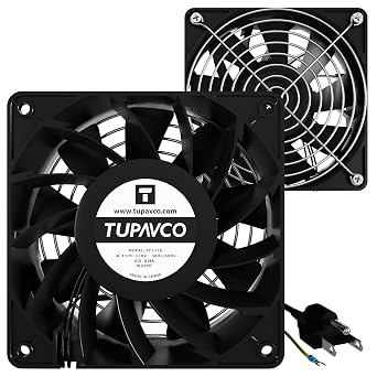 Network Cabinet Fan Dual 2pc Kit Server Rack Cooling Rackmount Muffin Extra Strong Fans Pair 120mm 4in Steel Frame Ventilation with 110V AC/Ground Cable - Tupavco TP1510