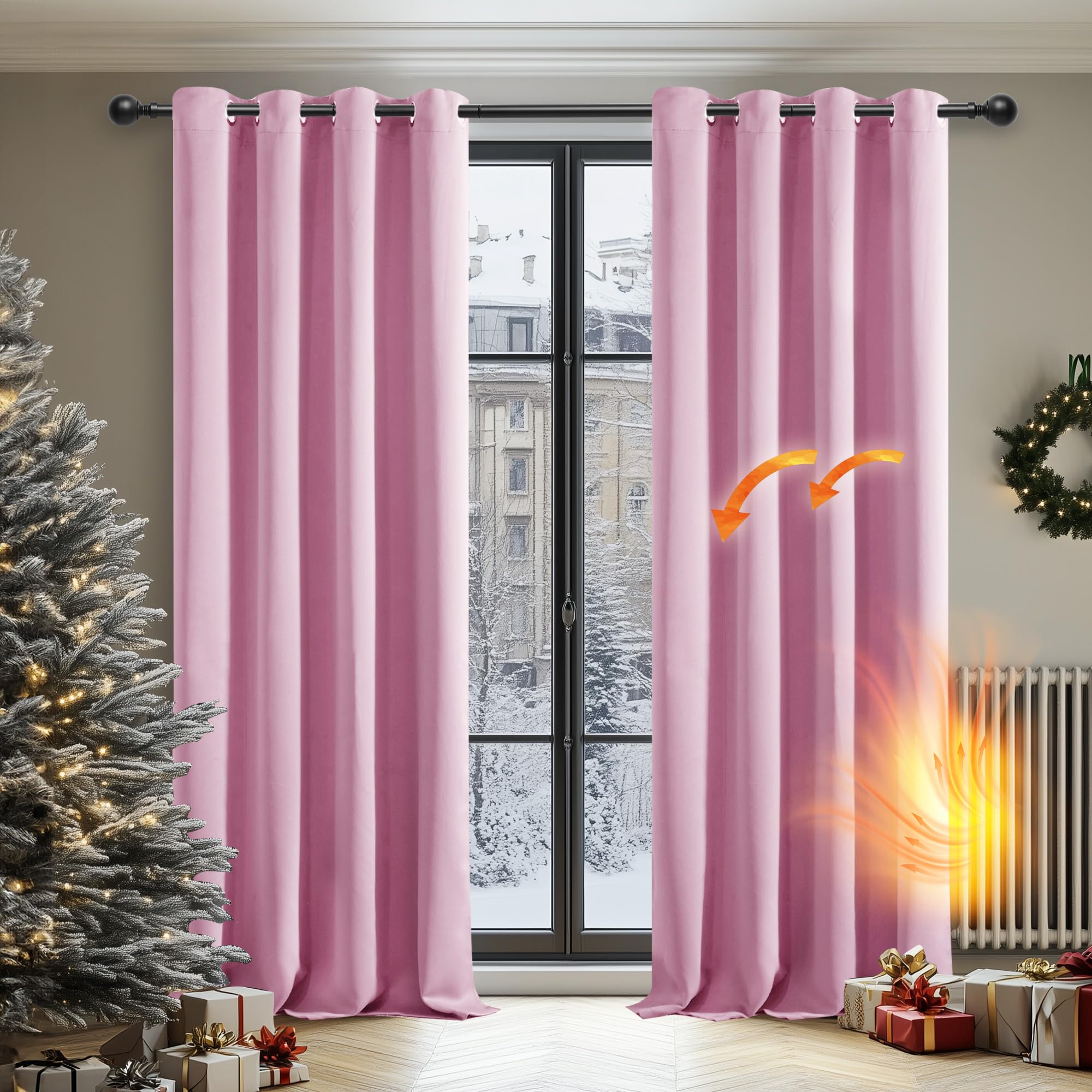 Deconovo Tende Oscuranti per Interni 2 Pezzi 245 CM Altezza, Termiche Isolanti, Anti-Rumore, con Anelli, Ideali per Camera da Letto e Soggiorno, 140x245 CM, Rosa