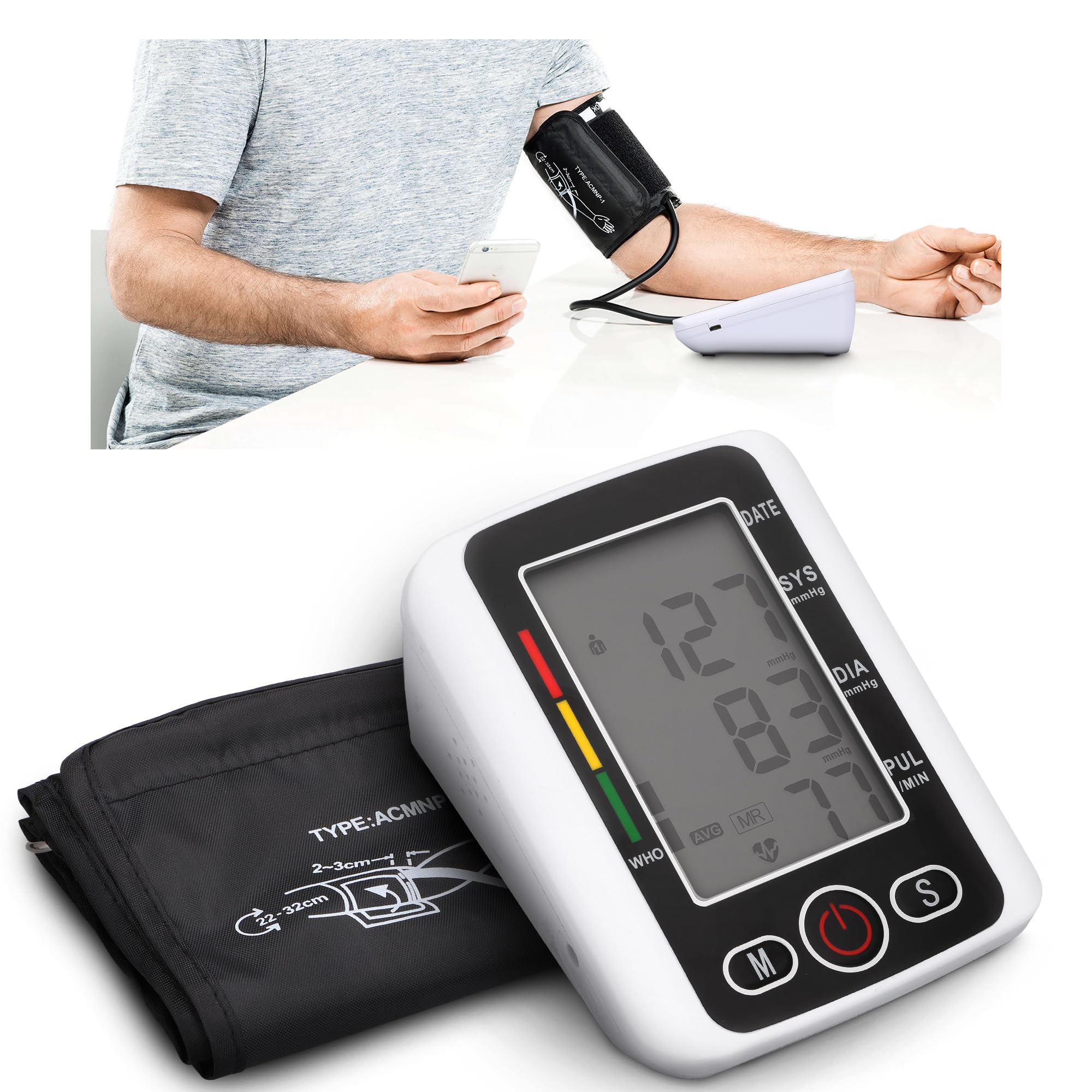 Extralink Tensiometro de Brazo Función de Ahorro de Energía, Almacenamiento de las 99 Mediciones más Recientes, Medidor Tension Arterial, Medición de la Presión Arterial Sistólica y Diastólica, Pulso