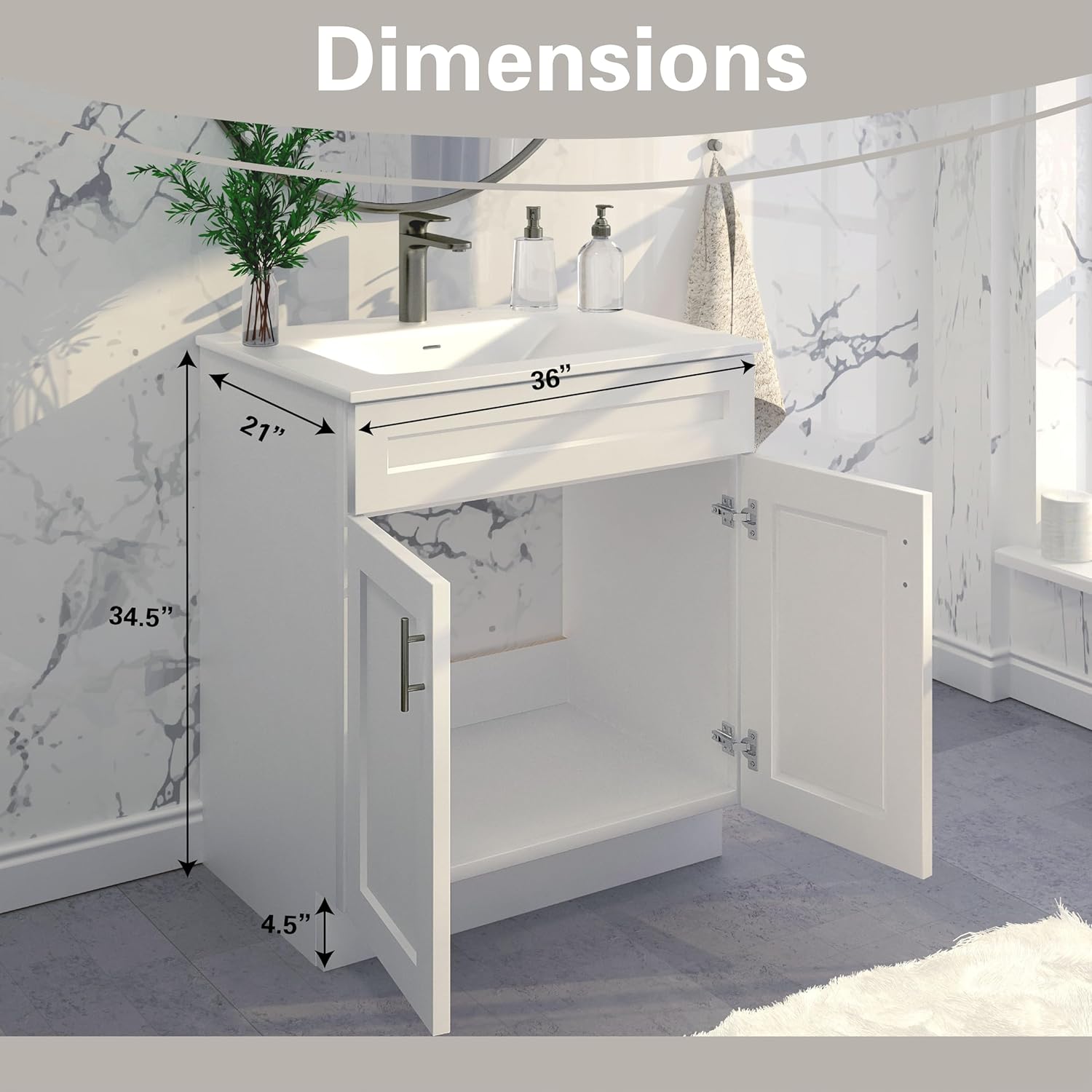 Bathroom Vanity Sink Base Ready-to-Assemble Bathroom Cabinet 24"/30'/36" Width (Vanity Base in White Shaker, 36 inch)
