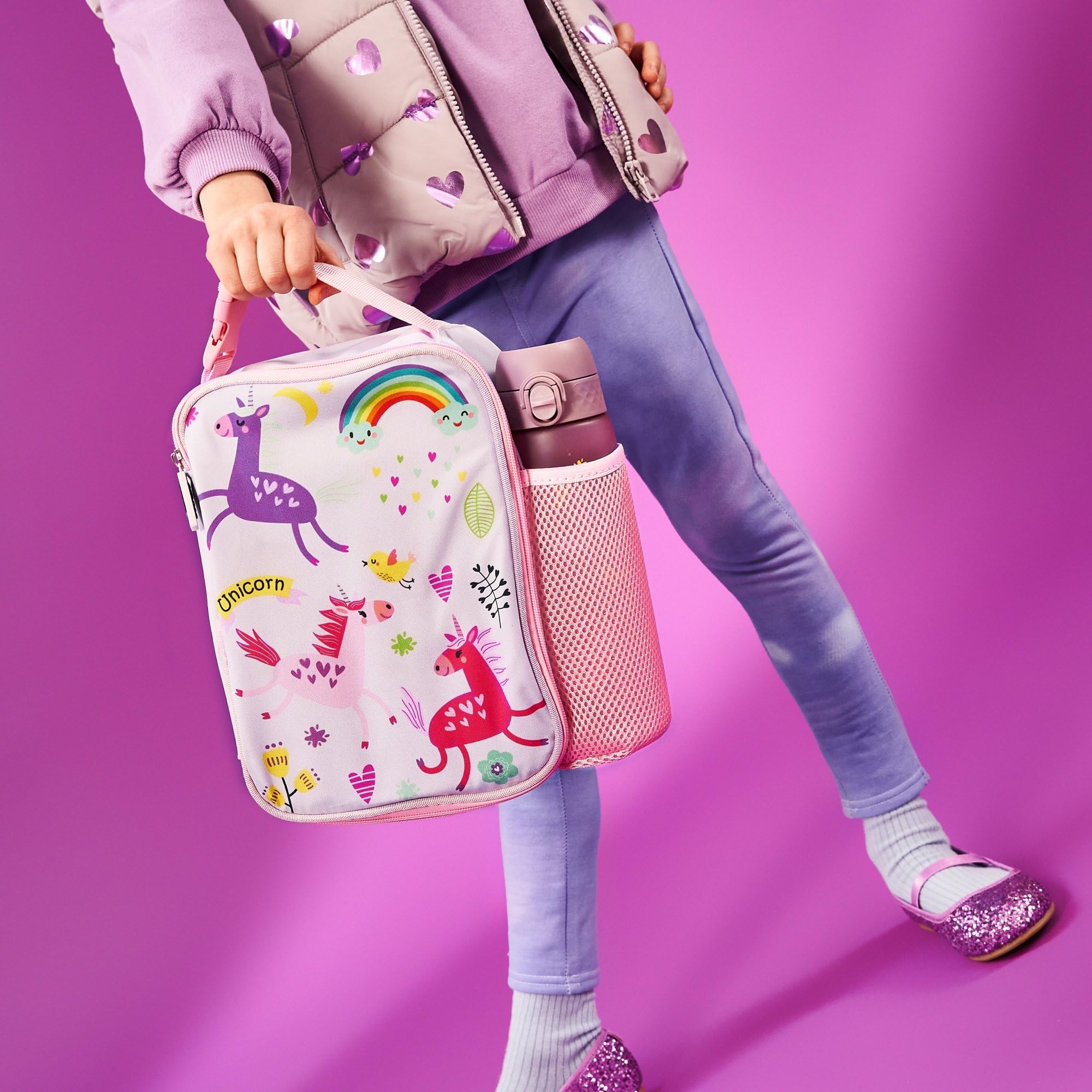 Ion8 Unicorns Design Lunch Bag, Easy Access 3-Sided Zip, Write-On Name Patch, Freshness & Insulation for 6 Hours - Image 3