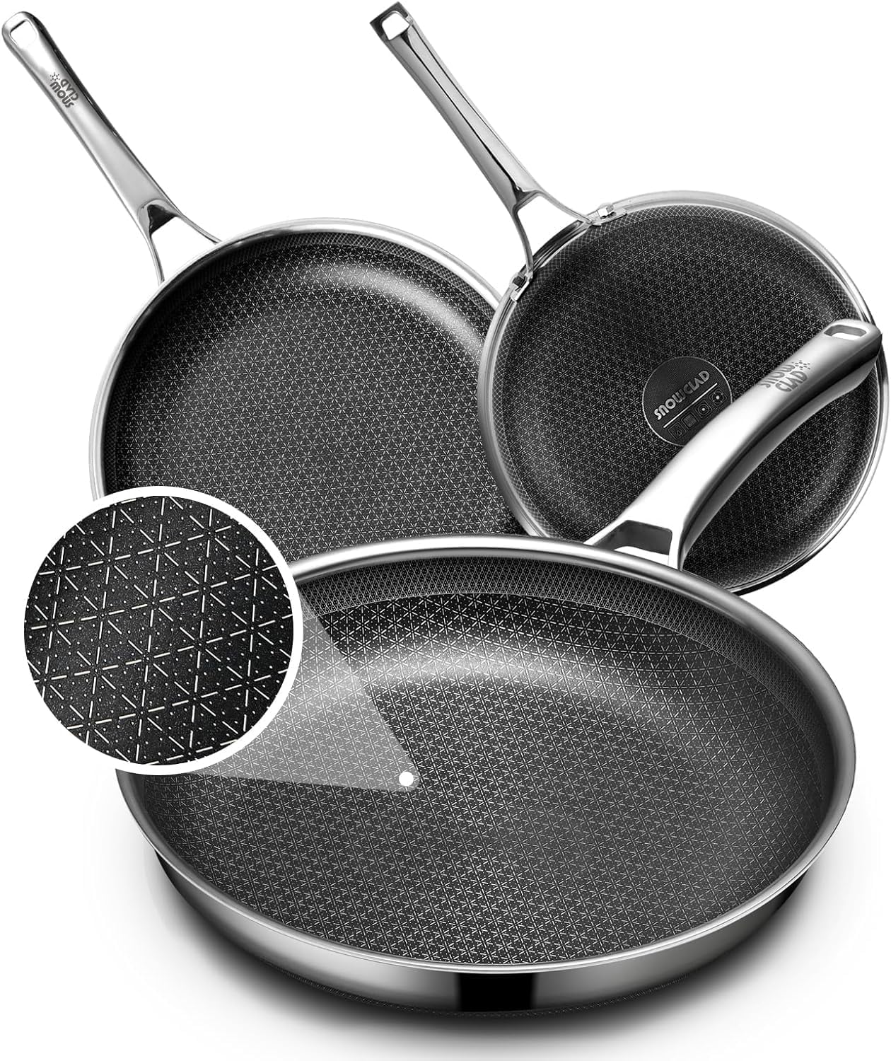 OATOFP Non Stick Frying Pans Set, Hybrid Skillet Set Nonstick (8+10+12inch), Pans for cooking, PFOA Free Stainless Steel Kitchen set, Dishwasher and Oven-Safe Cookware Sets, Quiche Pan