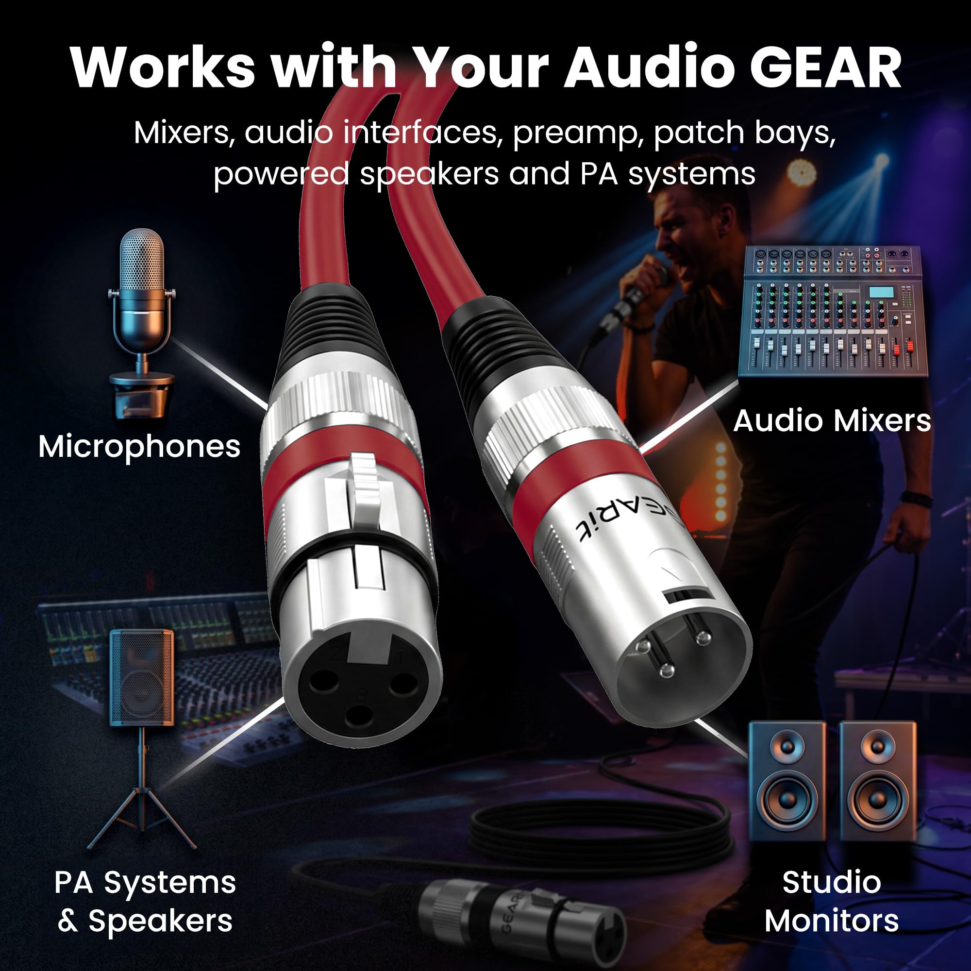 GEARit Cables XLR de 3 pies, paquete de 10 unidades, XLR macho a hembra, cable de micrófono blindado equilibrado con conductores de cobre para estudio de grabación, podcast, audio de escenario y