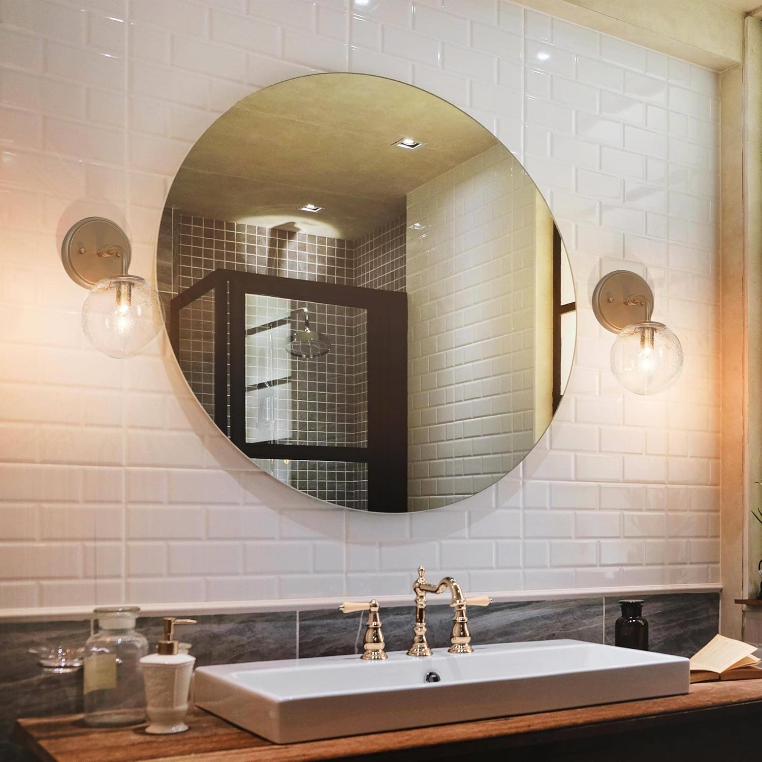 Gold Wall Sconce, 1-Light Minimalist Sconces Wall Lighting with Seeded Glass Globe, Modern Wall Mounted Light Fixture for Bathroom, Bedroom, Living Room and Stairway