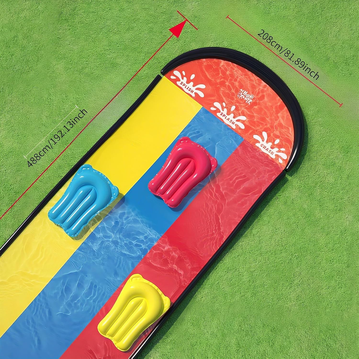 Generisch Wasserrutsche Garten für Kinder, 488x208cm Dreispurige Rutschbahn mit 3 Bodyboards, Wasserbahn mit Sprinkler, Sommer Wasserspielzeug