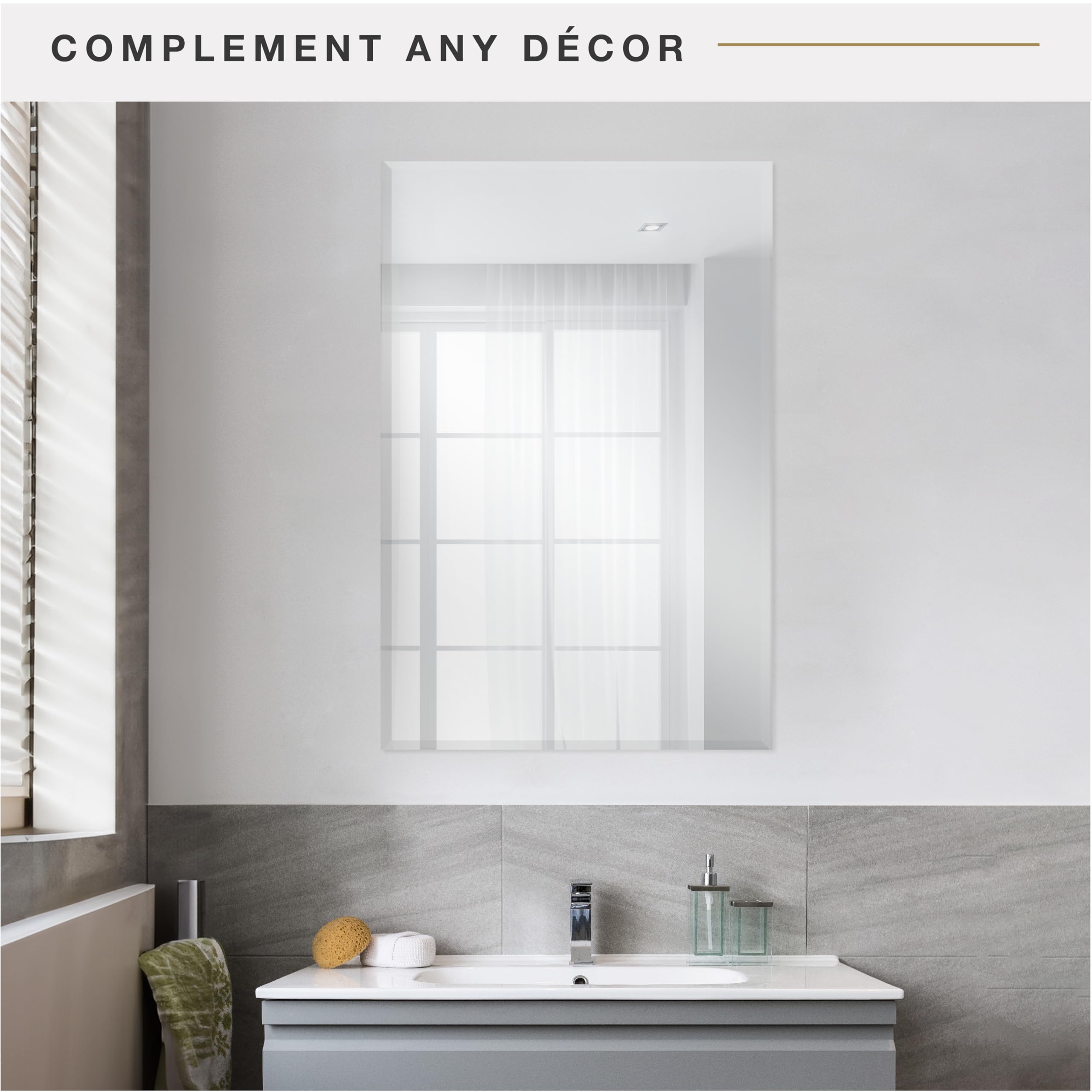 MCS Frameless Wall Mirror with 1 inch Bevel, 20x30 inch, Silver