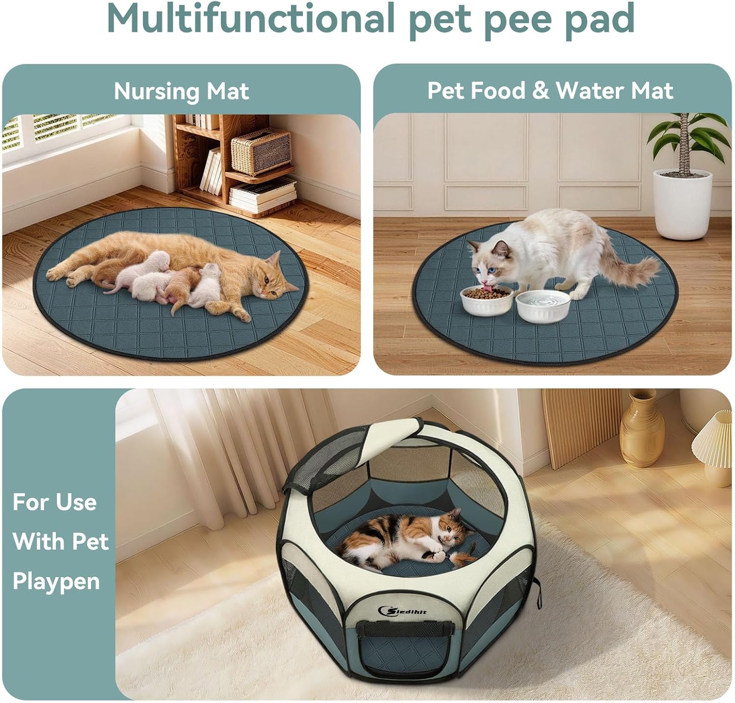 Siedihit Washable Reusable Pet Pee Pads, Absorbent Non-Slip Training Mat for Dog Cat Rabbit Puppy Kitten, Whelping Playpen Crate Bed Cage Home Indoor Outdoor (Small - 2pack, Round)