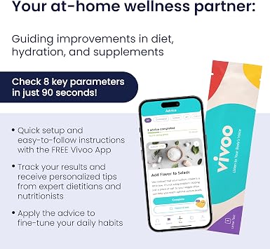 Vivoo 8-in-1 Wellness Test Strips with App — Ketone, pH, Hydration, Vitamin C, Calcium & More | 90 Second Results & Personalised Nutrition Advice | Keto Test Strips for Urine | 12 Strips (3 Months)