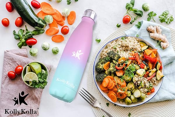 KollyKolla Gourde Inox Isotherme - 350/500/650/750ml, Bouteille d'eau Acier Inoxydable à Double Paroi Reutilisable Gourdes Sans BPA Etanche Bidon Anti Fuite pour Enfant & Adulte, Sport, Gym, école - 5