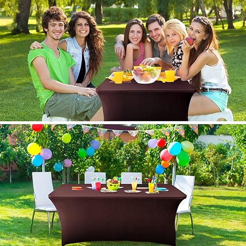 Miniatura 6 de Cvzavbd Paquete de 2 manteles rectangulares ajustables de elastano de 6 pies, tela elástica para muebles de patio, 6 pies sin arrugas, para fiestas,