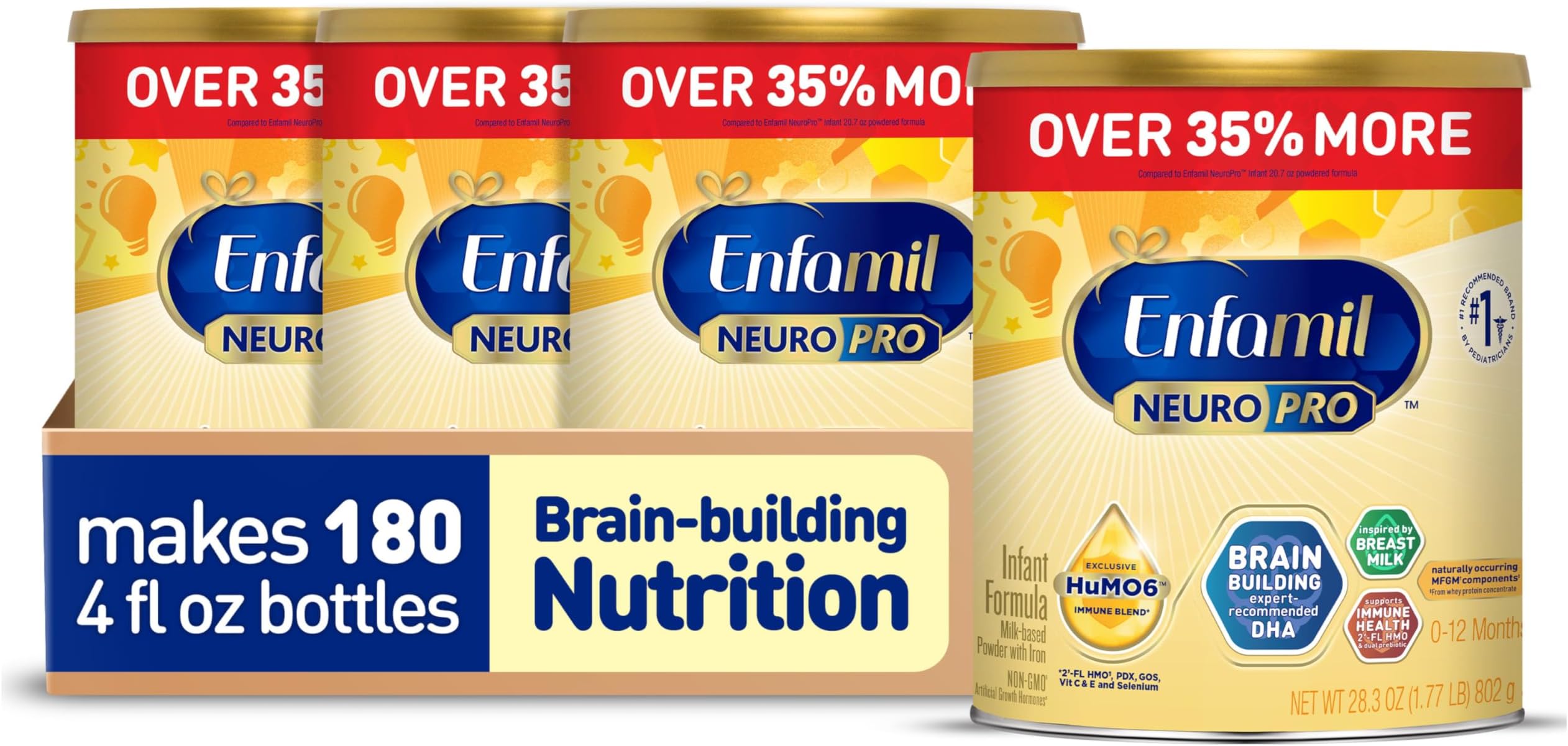 NeuroPro Baby Formula, Brain Building Duo DHA & MFGM, Exclusive Immune Supporting HuMO6 Blend, Powder Infant Formula, Baby Milk, 28.3 Oz , Pack of 4
