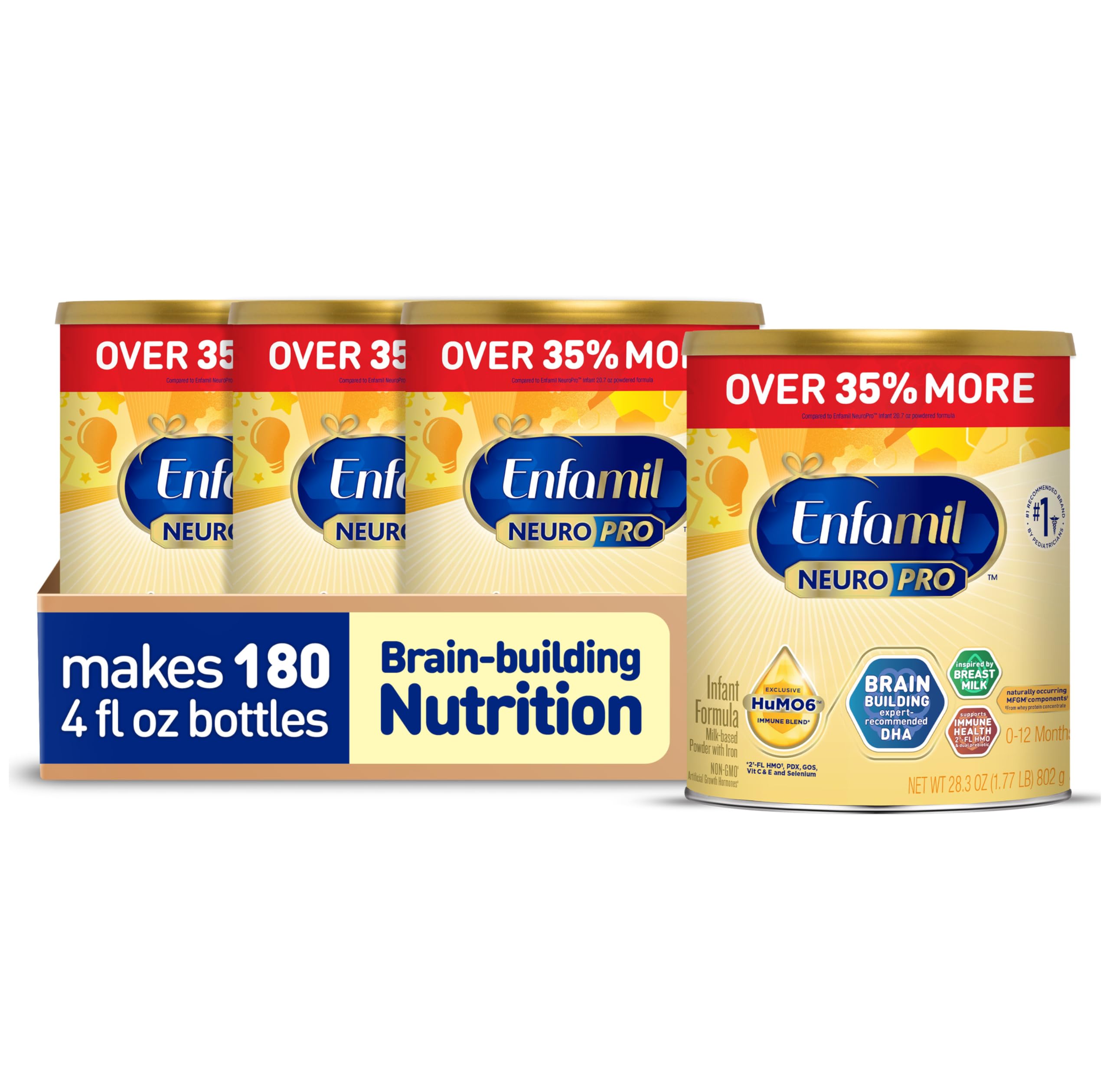 EnfamilNeuroPro Baby Formula, Milk-Based Infant Nutrition, MFGM* 5-Year Benefit, Expert-Recommended Brain-Building Omega-3 DHA, Exclusive HuMO6 Immune Blend, Non-GMO, 113.2 oz​