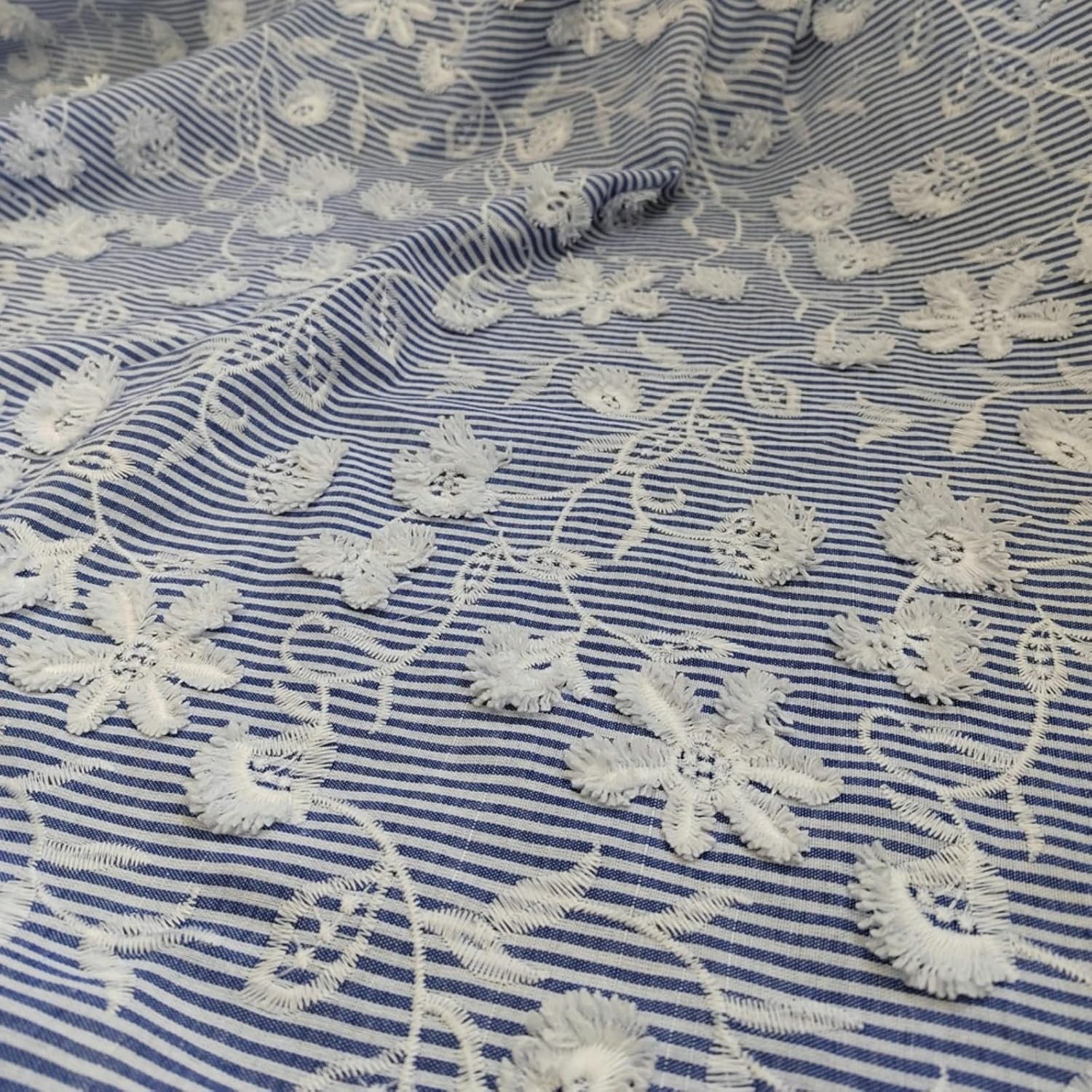 Stripe Embroidery Fabric by The Yard, Floral Embroidered Broderie Anglaise for Apparel,Blouse,Dress,Handmade Accessories (EG-1812005)