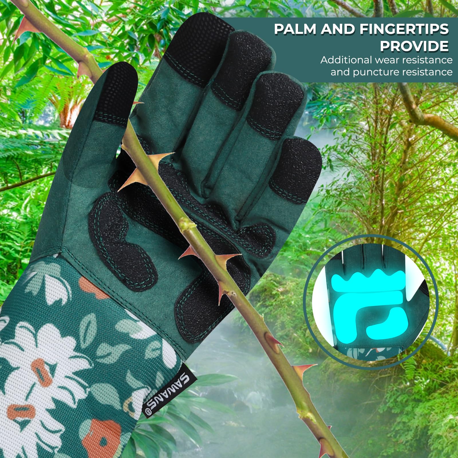 SAWANS Long Gardening Gloves for Women Men Thorn Proof Garden Gloves Safety Breathable and Comfortable Extra Long Forearm Protection for Rose Blackberry Pruning &Yard & Outdoor Work (Green - Image 4