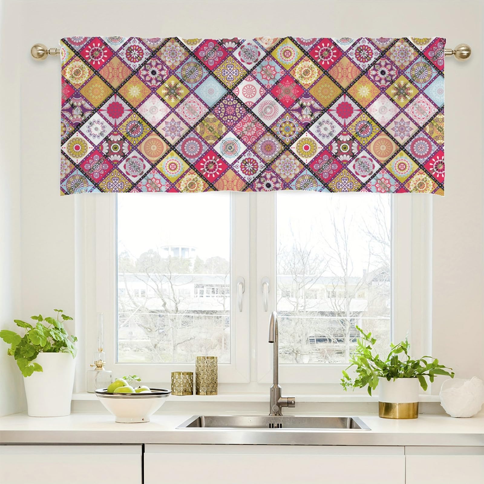 Visillos cocina estilo bohemio mandala KnSam para decorar ventanas retro de dormitorio