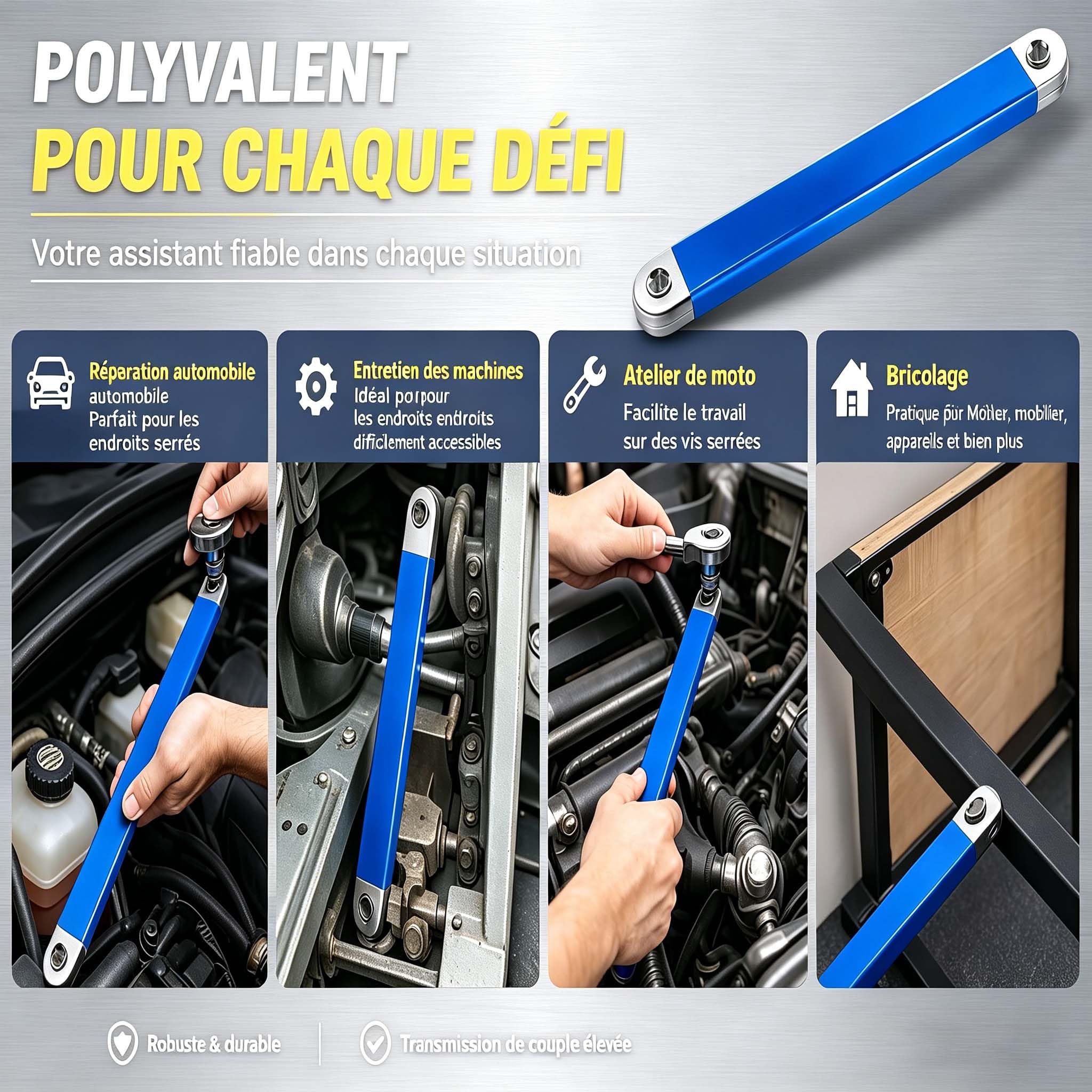 Anglefix Pro Clé d'Extension Décalée avec Cliquet Zéro Degré, Adaptateurs 1/2", 1/4", 3/8", pour Réparation Automobile