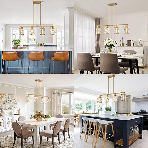 Miniatura 3 de MEXO Lámpara colgante de cristal para isla de cocina, comedor, araña de granja dorada cerca del techo, iluminación sobre mesa, 10068-GD