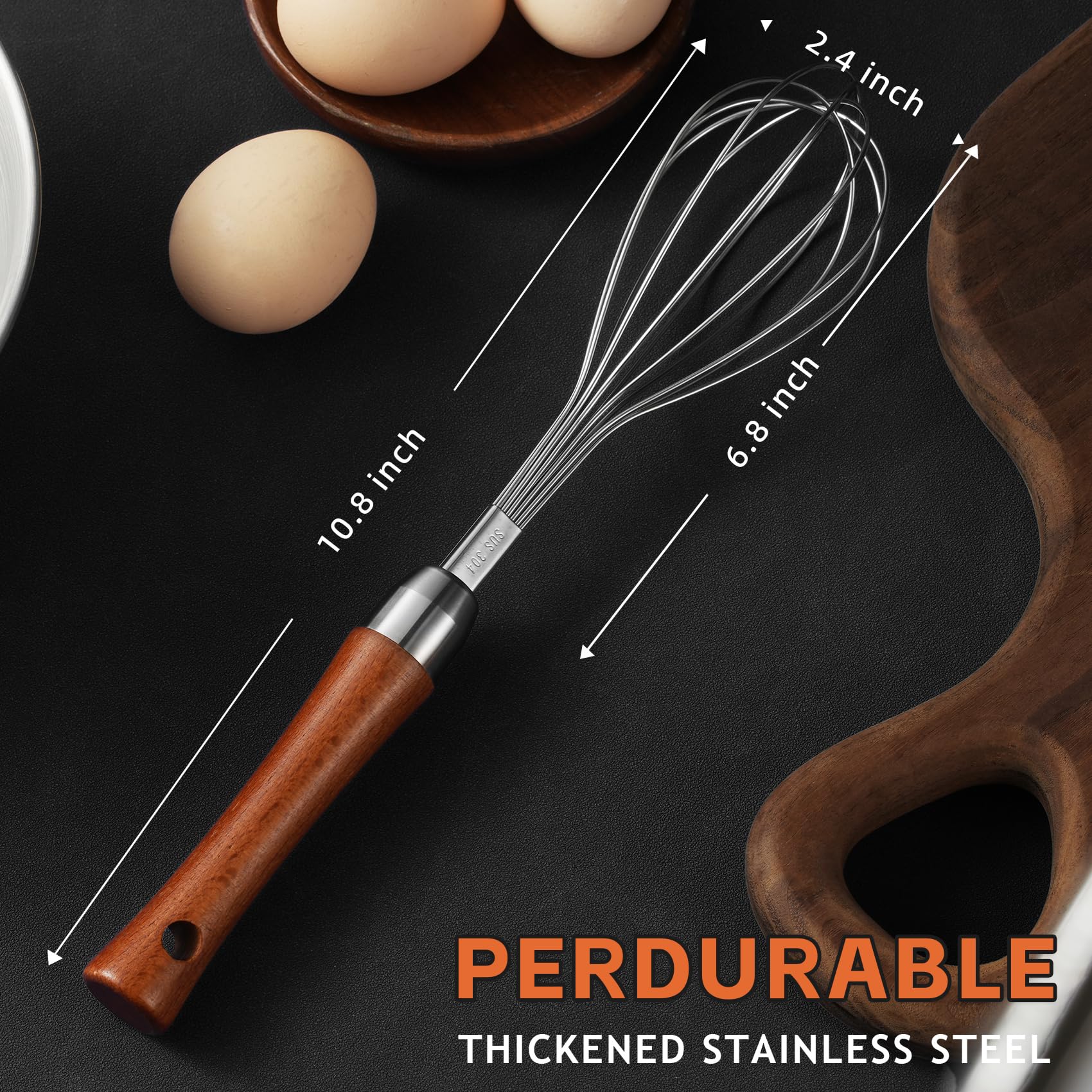 Fouet Professionnel 26cm En Inox Avec Manche Bois - Pour œufs, Sauces Et Pâtisserie