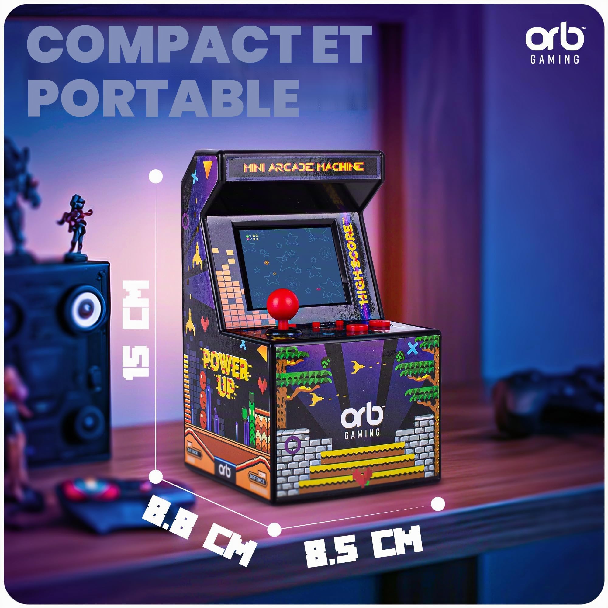 Orb Mini Machine d'arcade, 300 Jeux intégrés, Jeux d'arcade rétro 8 Bits, écran Couleur 2,5", Joystick 8 Voies, 2 Boutons, contrôle du Volume