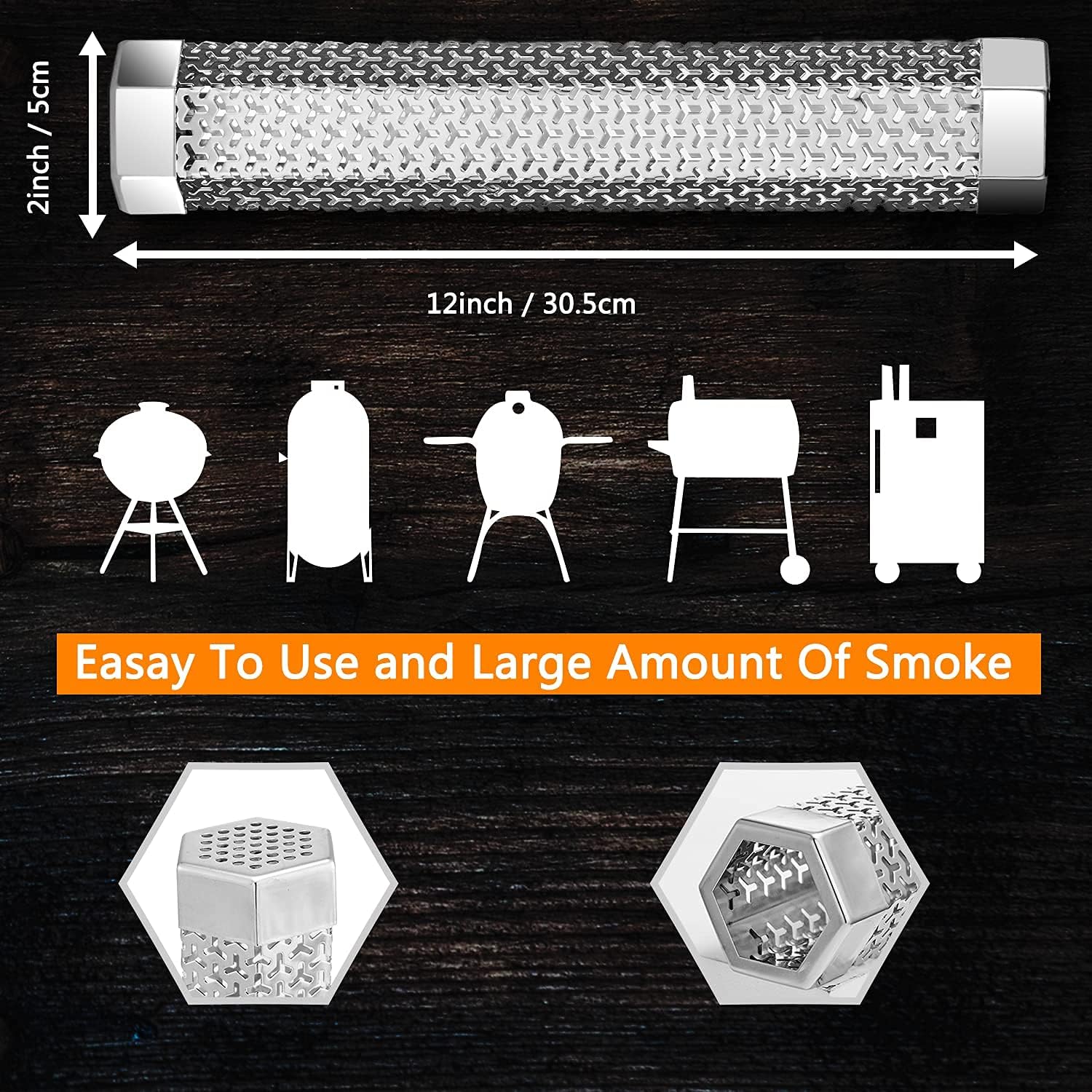 Smoke Tubes for Pellets-12'' Stainless Steel BBQ Smoker Tube. 5 Hours of Billowing with Y-Ventilation Design for Pellet Hot/Cold Smoke Tube : Patio, Lawn & Garden