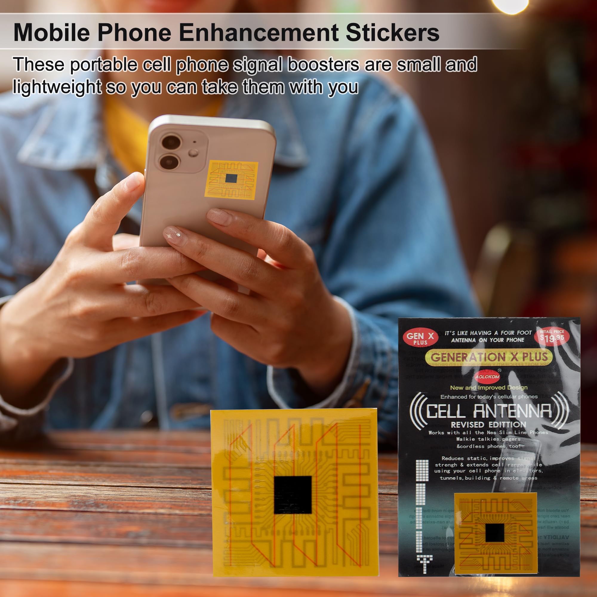 VOCOSTE 5pcs Cell Phone Patch, Portable Cell Phone Signal Sticker, Square Mobile Phone Stickers Signal Patch, Cell Phone Signal Patches for Enhance Your Mobile Phone, Gold Tone