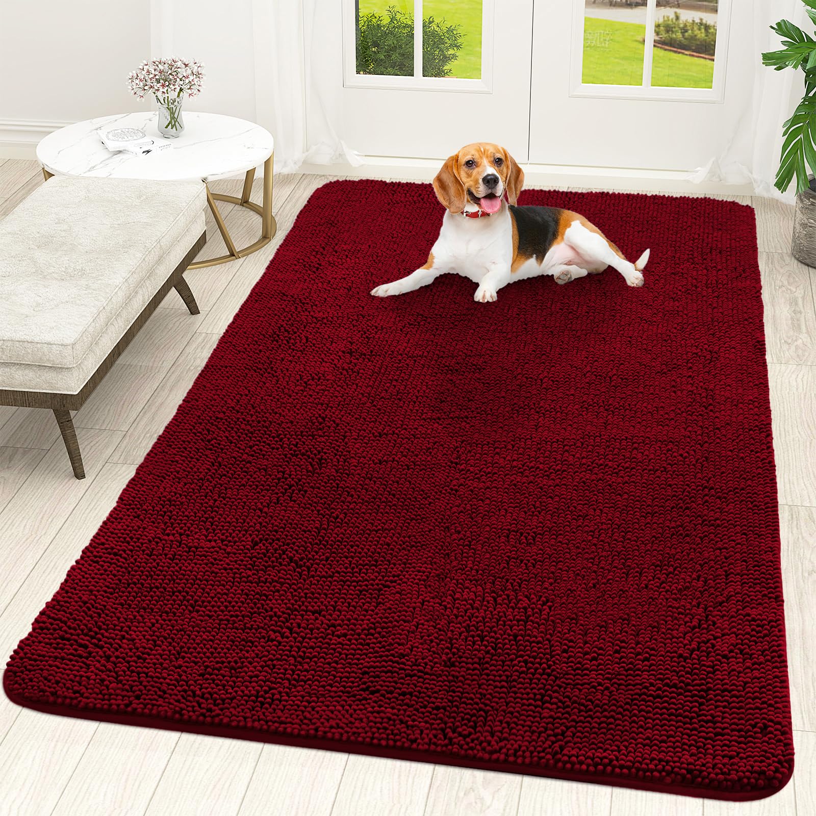 OLANLY Dog Door Mat for Muddy Paws 70x46, Super Absorbent Chenille Mud Mat