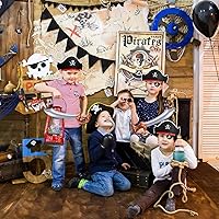 Vista 8 de ZeeDix 36 accesorios piratas para niños, incluye 12 sombreros de pirata, 12 parches de ojos y 12 espadas, decoraciones de fiesta pirata