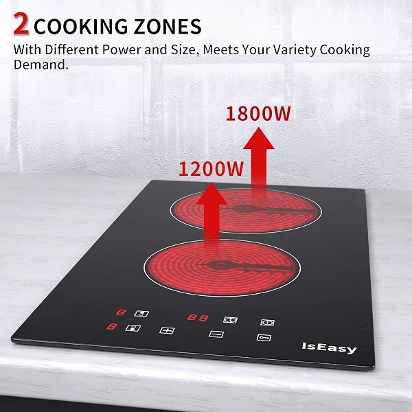 Glass Ceramic Hob with 2 Burns, Built-in Ceramic Hob, 3000W Double Ceramic Hob, Electric Hob, Double Cooking Zone, Touch Cont - 3