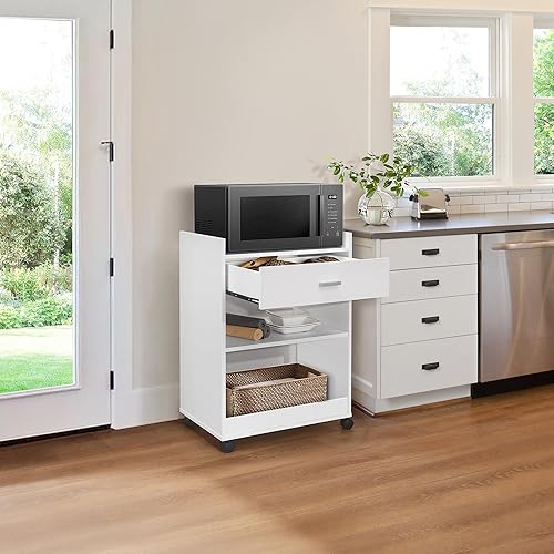 Miniatura 8 de Kings Brand Furniture - Armario de carrito de servicio de microondas para isla de cocina con cajón y estantes para almacenamiento (haya)