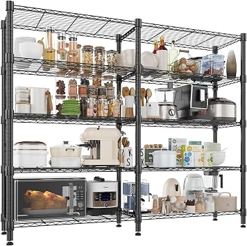 Homdox 5 Tier Storage Shelves Wire Shelving Unit Metal Shelves for Storage Heavy Duty Garage Shelf Pantry Shelves Kitchen Shelving, 14x60x72, Black