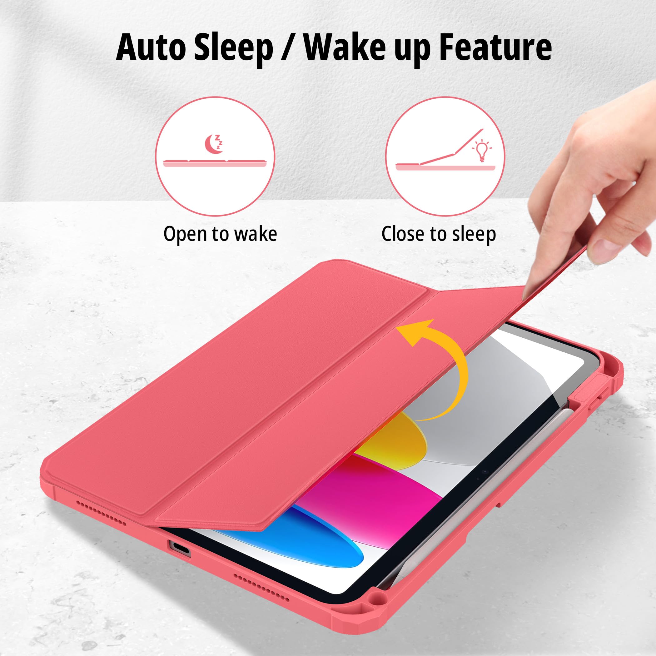 CACOE Custodia Cover Compatibile con iPad 10 generazione 2022, Ultra Sottile Retro Trasparente Cover con Portapenne, Rosso anguria