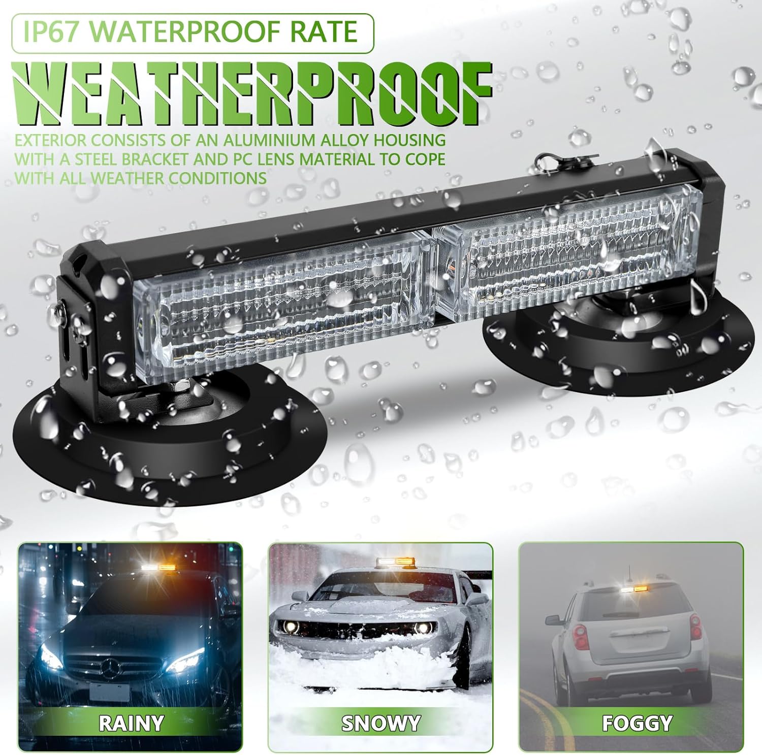 20LED Mini LED Emergency Strobe Lights Bar, Battery Powered Wireless Rooftop Magnetic Beacon Warning Light, with 12V Rechargeable Plug Safety for Trucks, Vehicles and Snowplow (Amber White)