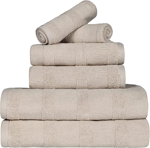 Superior Roma Cotton - Juego de toallas surtidas de 6 piezas, altamente absorbentes, acanaladas, de secado rápido, para ducha, artículos básicos de
