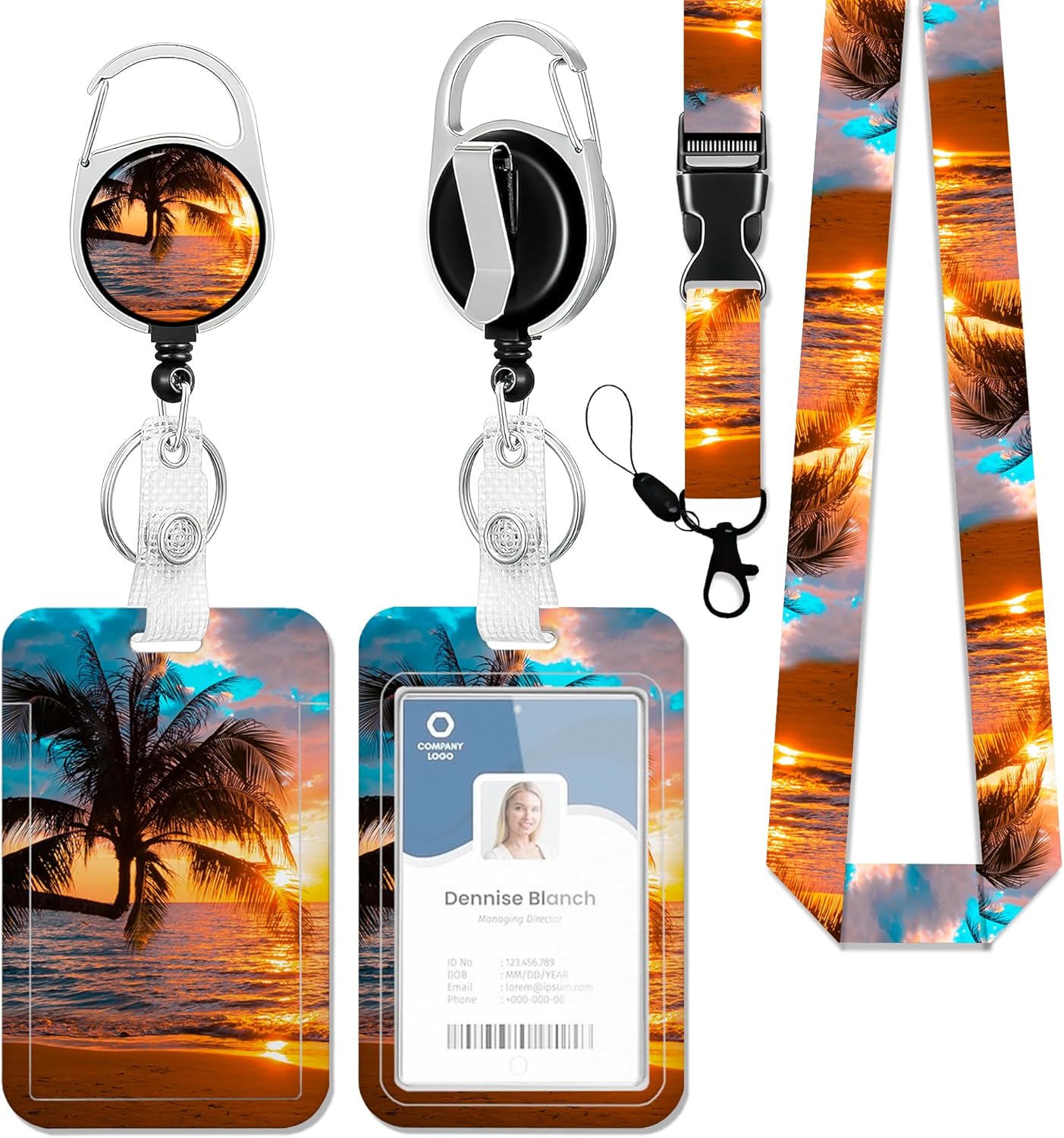 Badge Holder with Lanyard,Palm Trees Sunset Lanyards for ID Badges, Badge Holder with Breakaway Lanyard Keychain, Card Protector for Women, Gifts for Teacher Nurse Workers