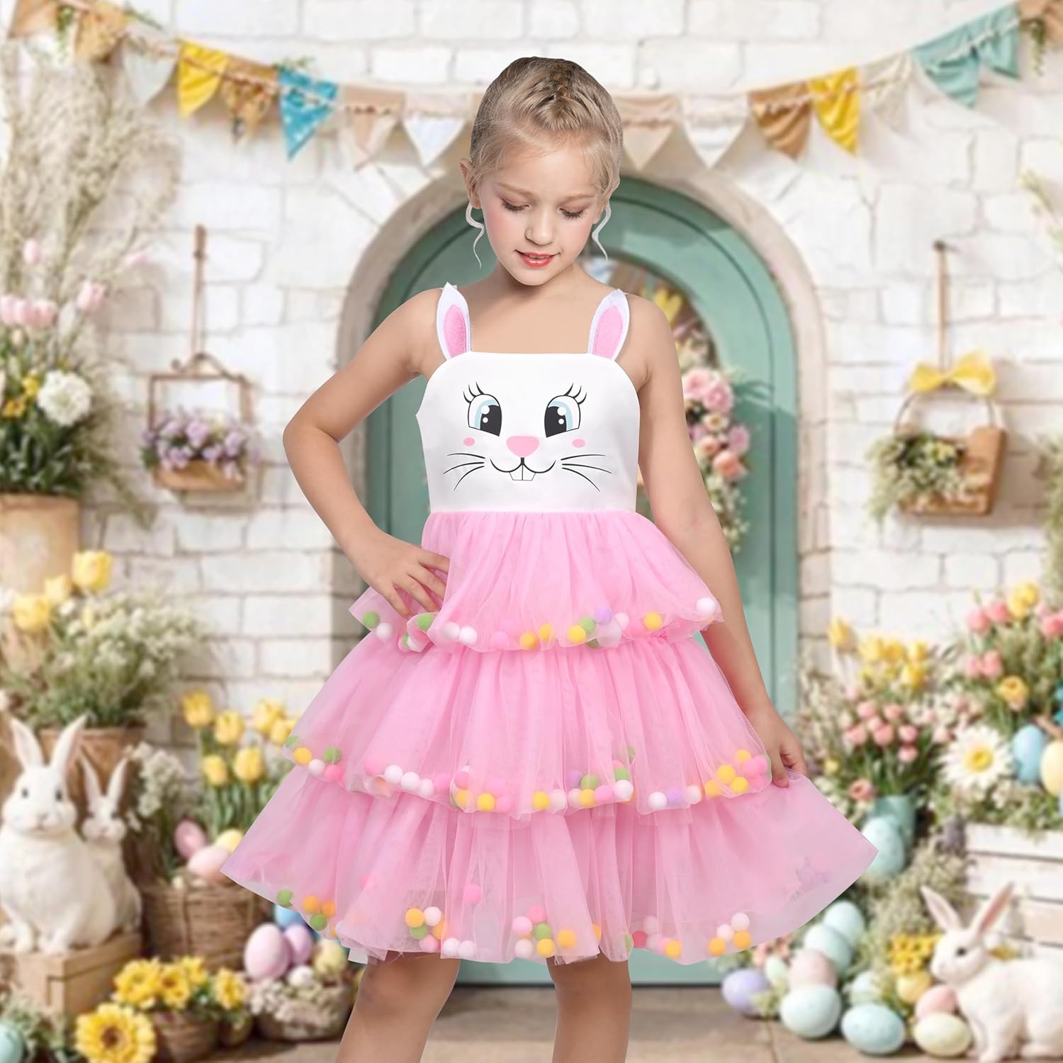 Pink Bunny Face Tulle Dress