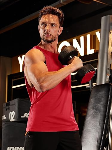 Miniatura 3 de TACVASEN Camiseta sin mangas para hombre, de algodón, sin mangas, con sisa ancha, para gimnasio, entrenamiento, fitness, recortada, suave