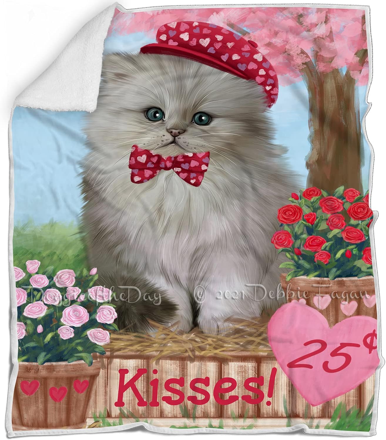 Rosie 25 Cent Kisses Persian Cat Blanket - Lightweight Soft Cozy and Durable Bed Blanket - Animal Theme Fuzzy Blanket for Sofa Couch BLNKT61466 (50x60 Woven)