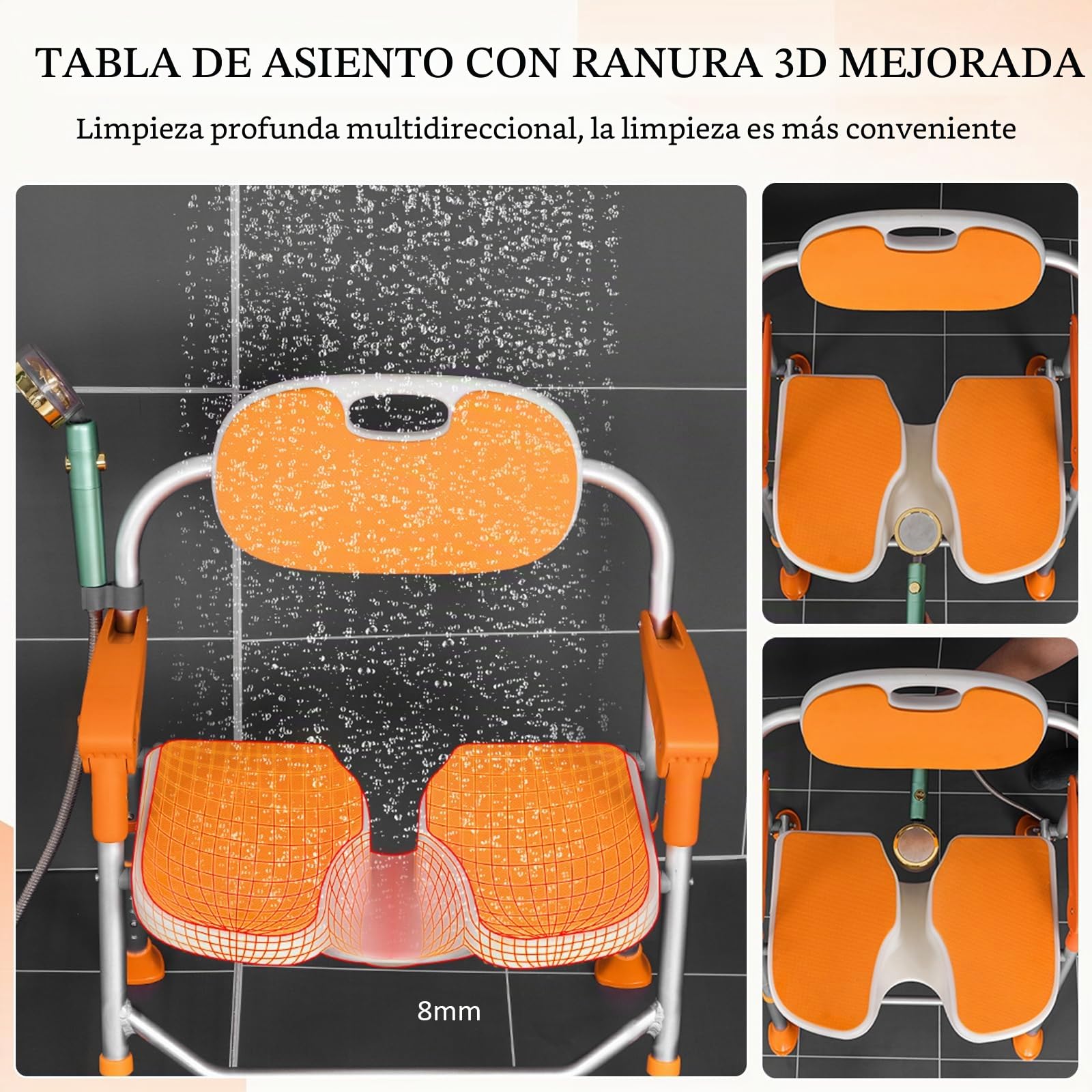 Silla de Ducha Plegable, Silla de Ducha Asiento de Ducha Resistente con Reposabrazos y Respaldo, Asiento de Ducha Antideslizante Altura Ajustable, Silla Baño Ancianos Ducha, Carga 180 kg