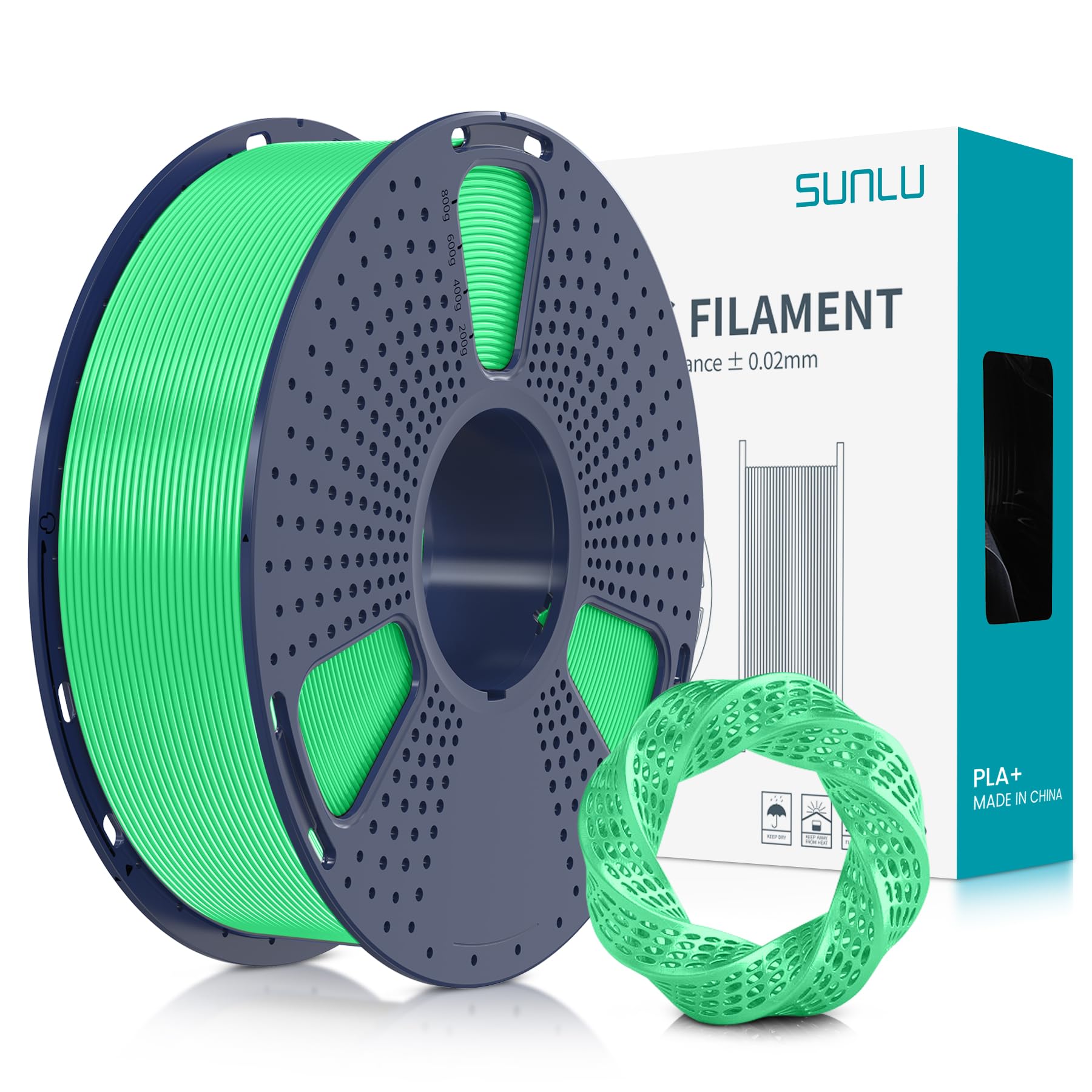 SUNLU Filamento PLA+ 1.75 mm per Stampante 3D e Penne 3D, Filamento PLA Plus 1KG,Neatly Wound, Precisione di Tolleranza del Filamento +/- 0.02 mm (Verde)