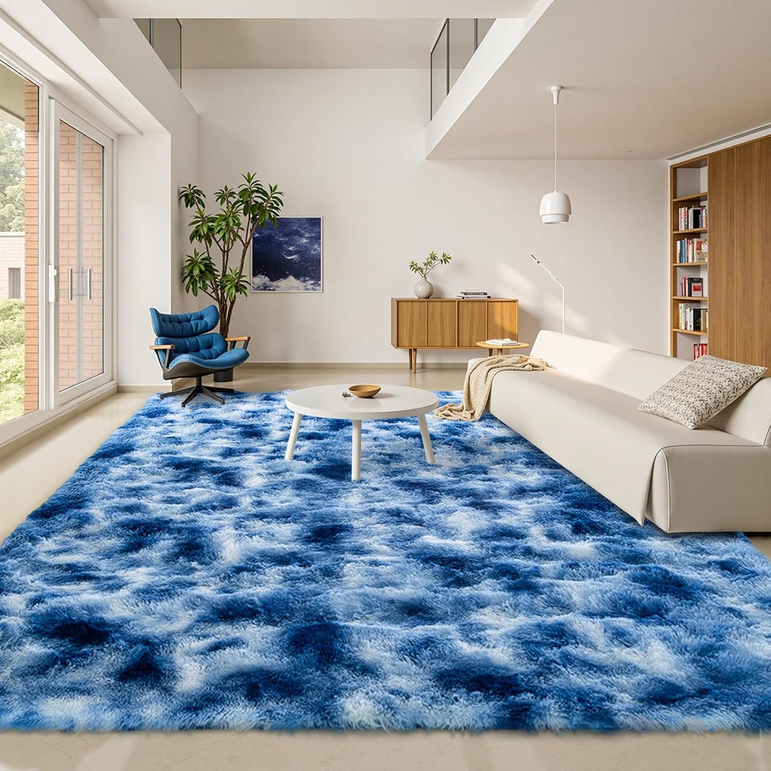 Amazon.com: 8x10 ft Fuzzy Rug for Living Room Soft Fluffy Blue White ...